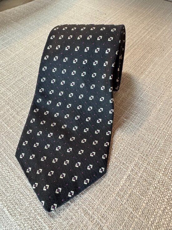 Lauren Ralph Lauren Other - Lauren Ralph Lauren Black Silk Tie – Cream & Purple Micro‑Print – 3.5” Width